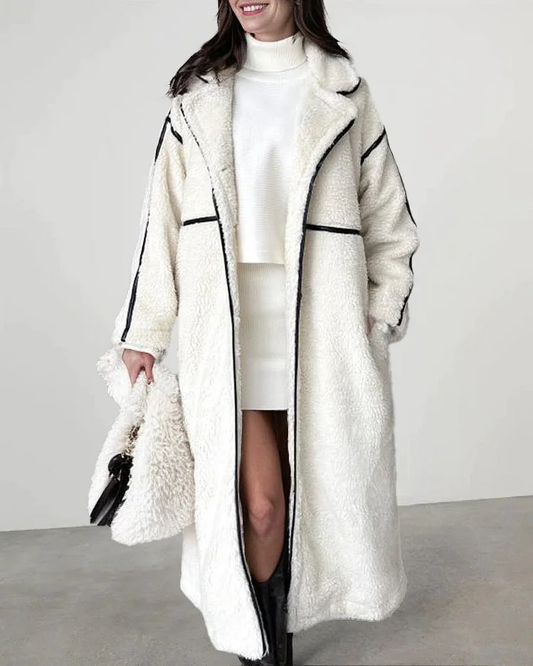 Faux Fur Plush Drop Shoulder Teddy Coat