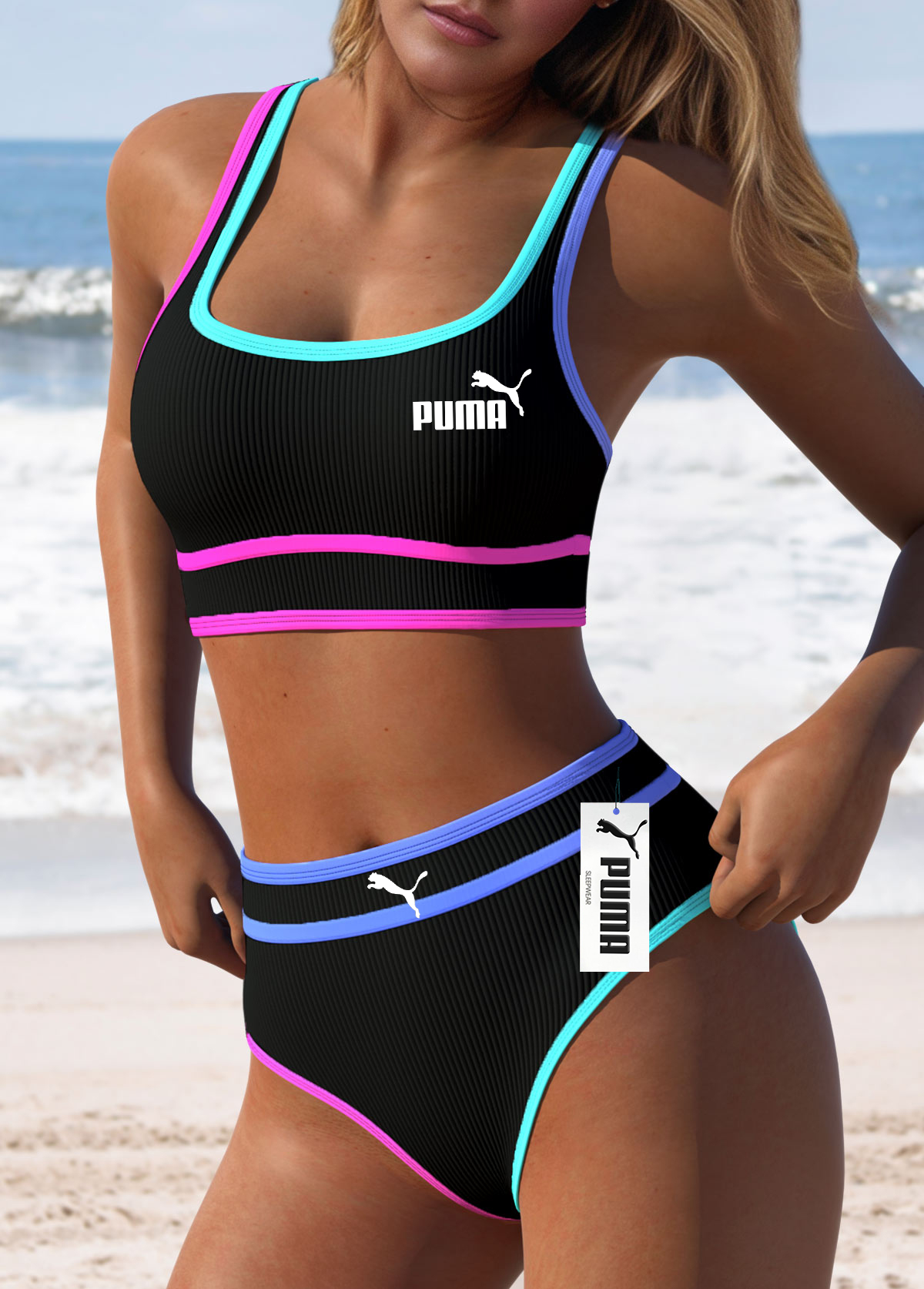 Komplet bikini z okrągłym dekoltem i średnim stanem