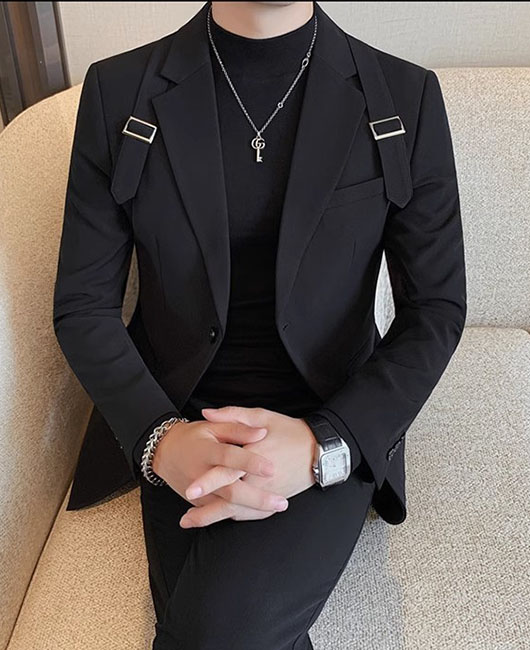 Business Buckle Design Notch Lapel Single Breasted Blazer