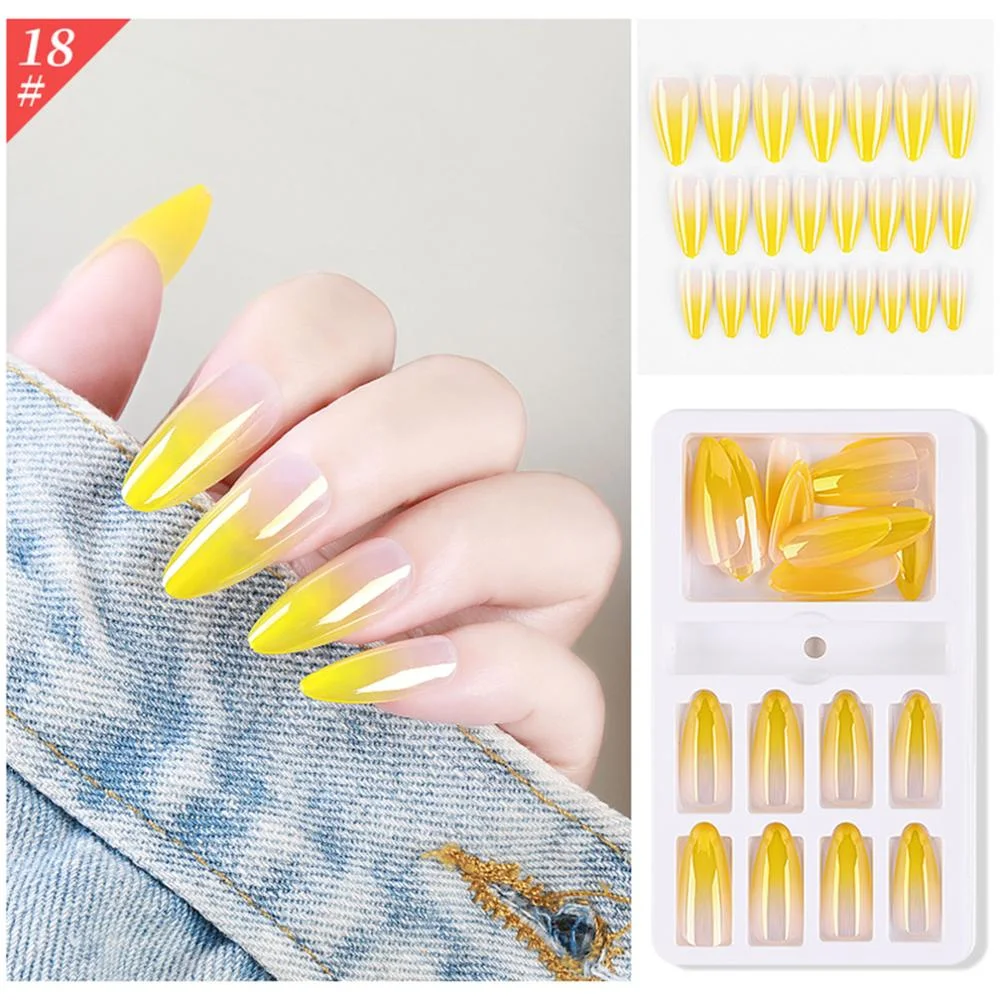 24pcs Detachable False Nails Colorful Stiletto False Nails Wearable Gradient Fake Nails Full Cover Nail Tips Nail Art Accessorie-Nail Inspo