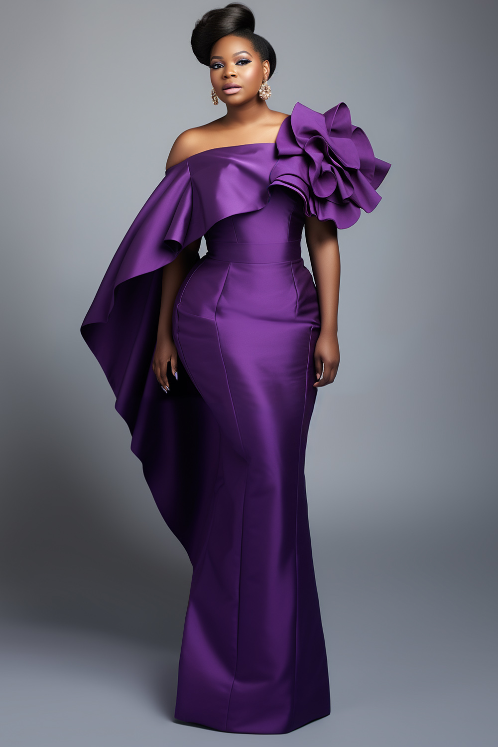 Xpluswear Design Plus Size Formal Purple Elegant Off The Shoulder 3D ...