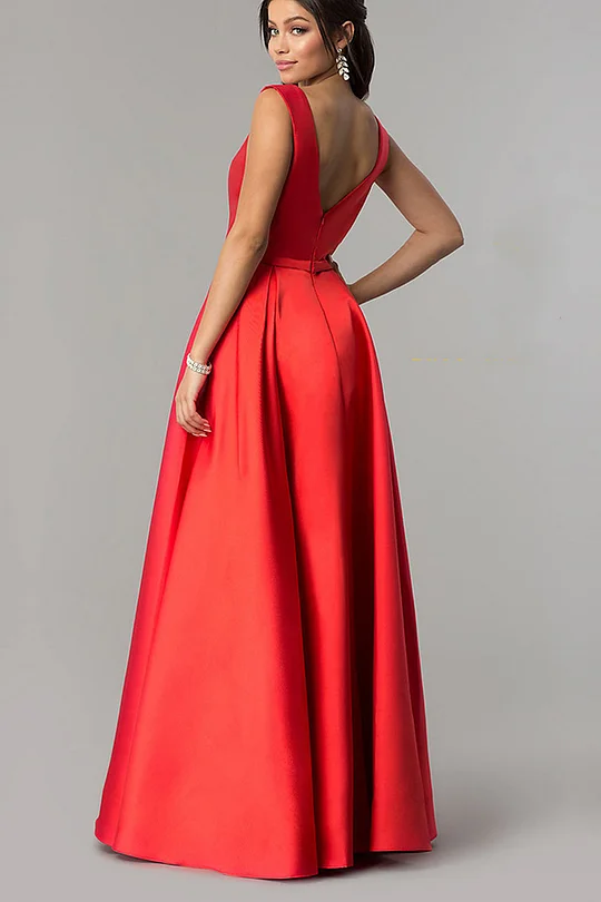 Satin V-Neck Sleeveless With Pockets – Mridiya Bridesmaid Dress HD62