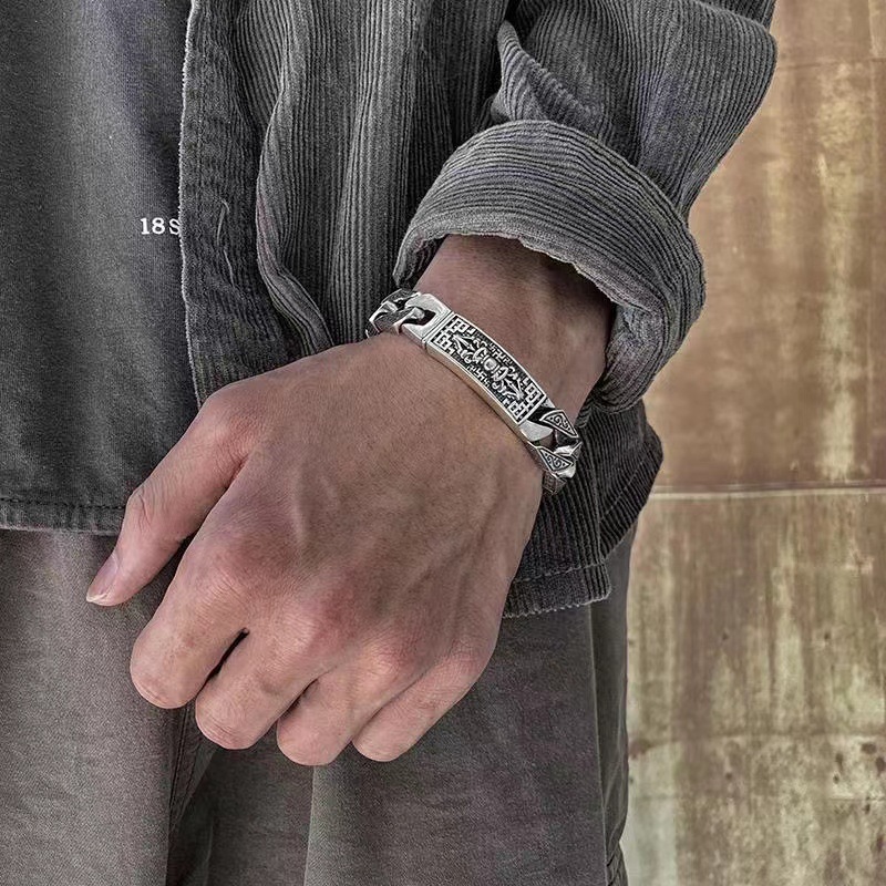 S925 Mens Six-syllable Mantra Vajra Bracelet