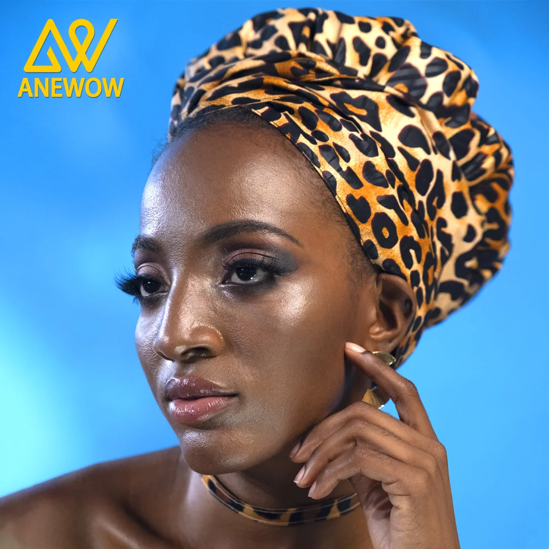 ANEWOW Leopard Print Hair Bonnet Protector - Satin-Lined Headscarf for Women-AW1826