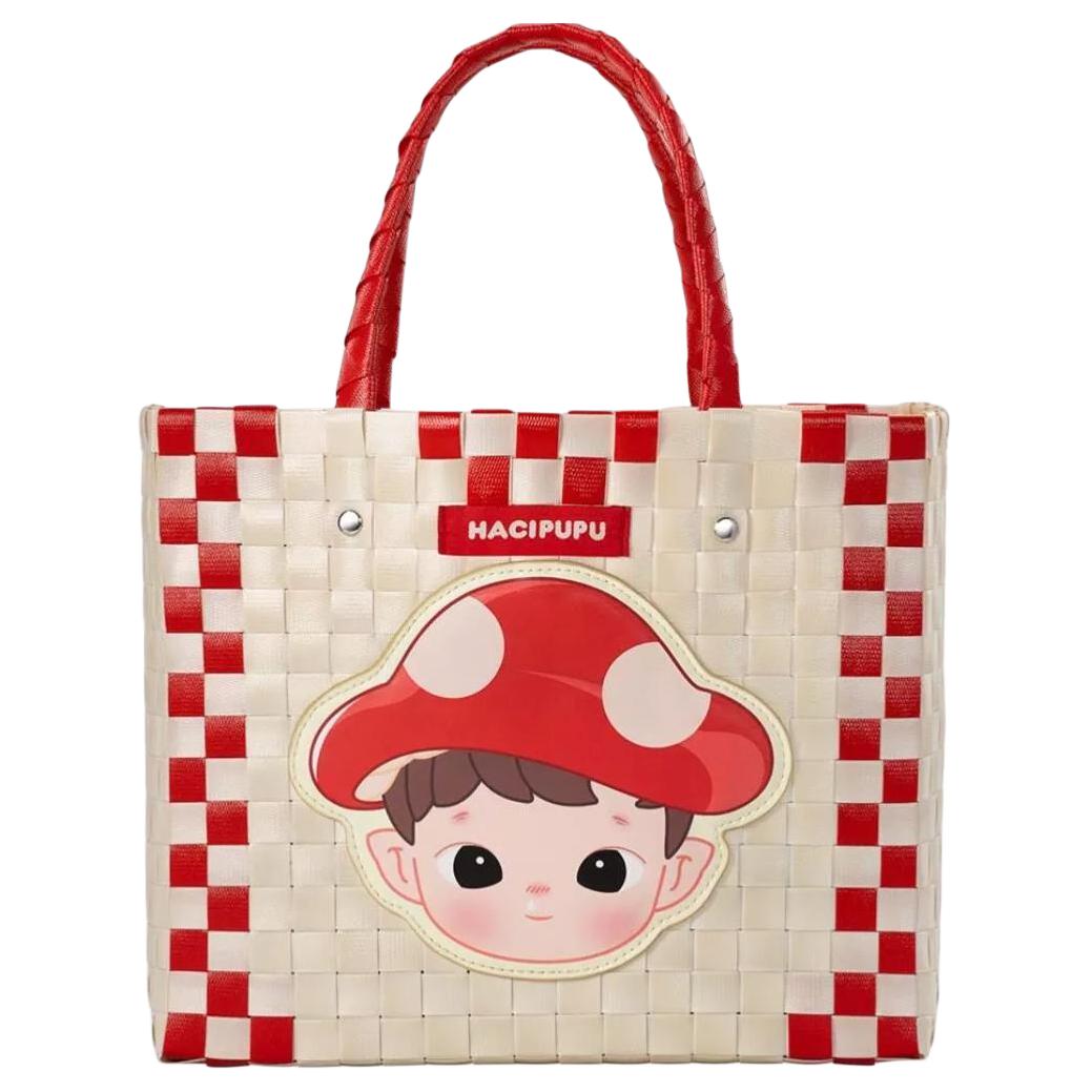 POP MART Polypropylene Tote Bag, Shopping Bag, Handbag Women's Red & Beige
