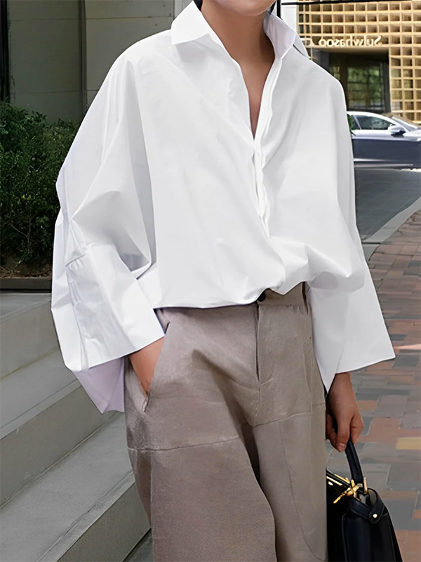 Effortless Sophistication: Lapel Collar Blouses & Shirts Tops with Long ...