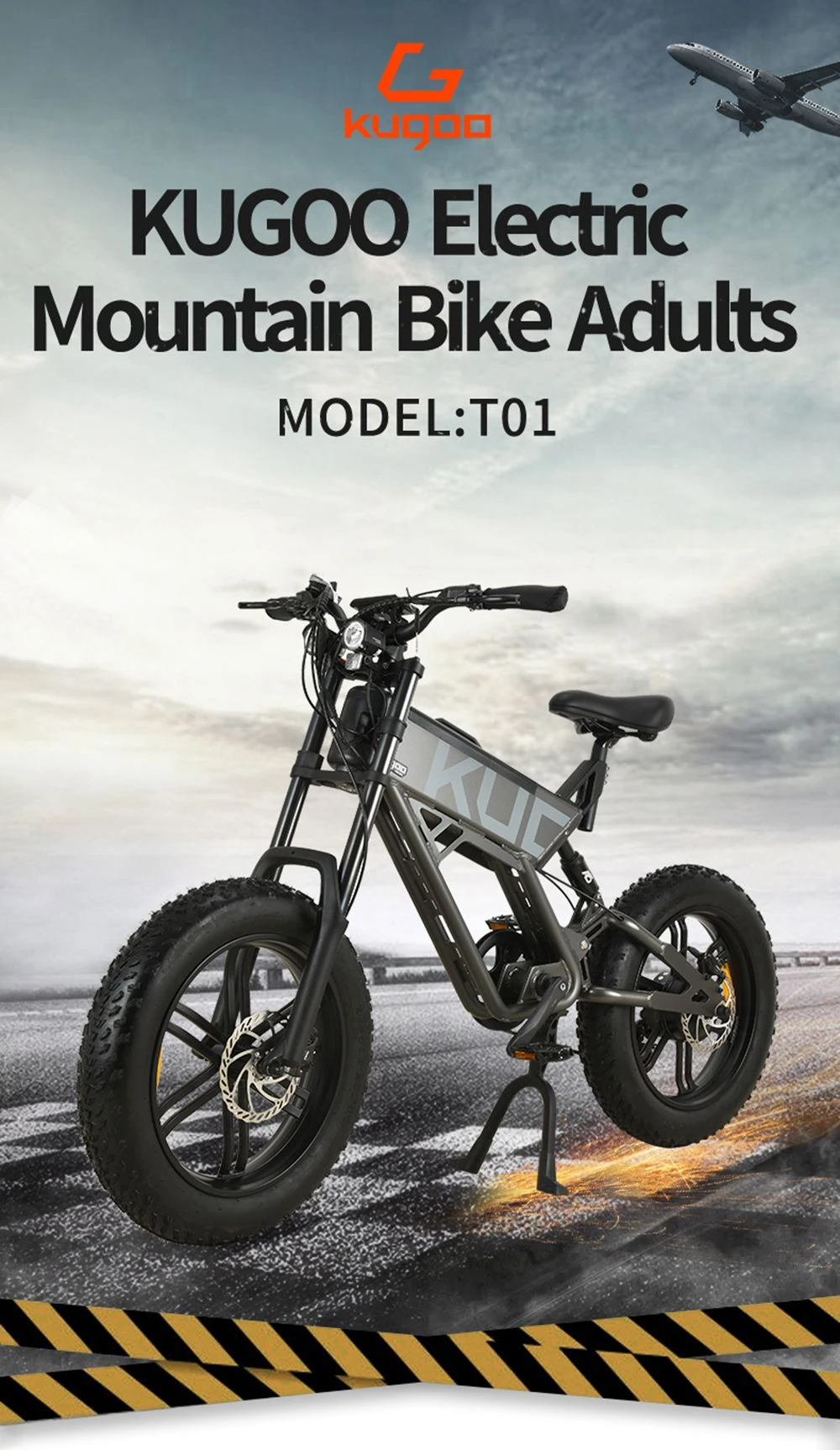 KUGOO T01 Elcykel 48V 500W Motor 13Ah Batteri 20X4.0 tum Hydrauliska Bromsar 50-65KM Körsträcka 150KG Last - Svart