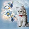 Diamond Painting-Partial Round Drill Cat with Flowers