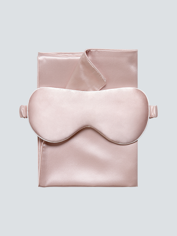 Ensemble de taie d'oreiller en soie et Masque de nuit en soie Rose 1