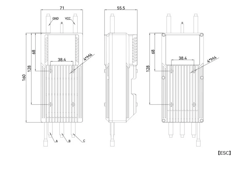 T-MOTOR VL200A 24S ESC technical drawing