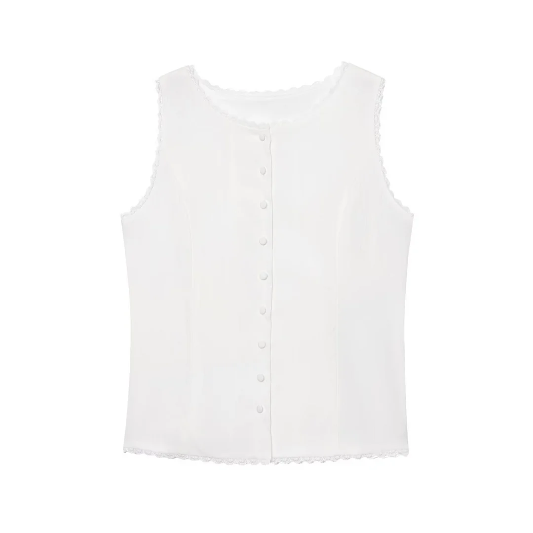 Nigikala Nigikala Sleeveless Round-Neck French Top 2025 Spring Quiet Luxury Lace Lace Linen Vest