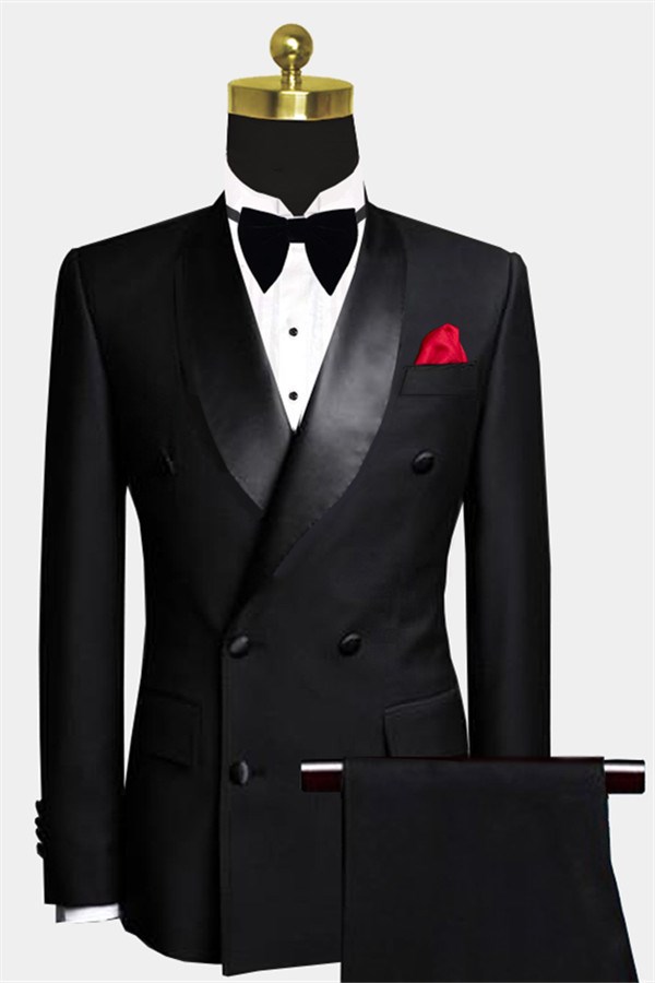 Hidais Luxury Black Double Breasted Wedding Tuxedo with 2 Pieces