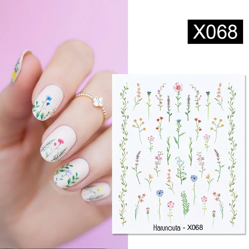 1Pc Spring Water Nail Decal And Sticker Flower Leaf Tree Green Simple Summer DIY Slider For Manicuring Nail Art Watermark