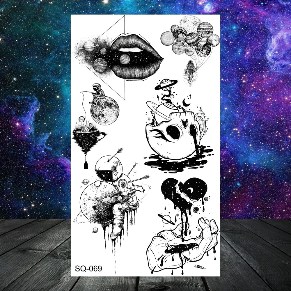 3D Constellation Rose Mountains Tatoos Temporary Tattoos For Women Men Star Moon Sun Realistic Fake Tattoo Small Washable Tatoos