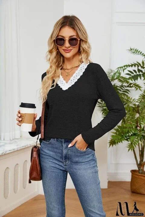 MidiSono - Lace Detailed V Neck Top