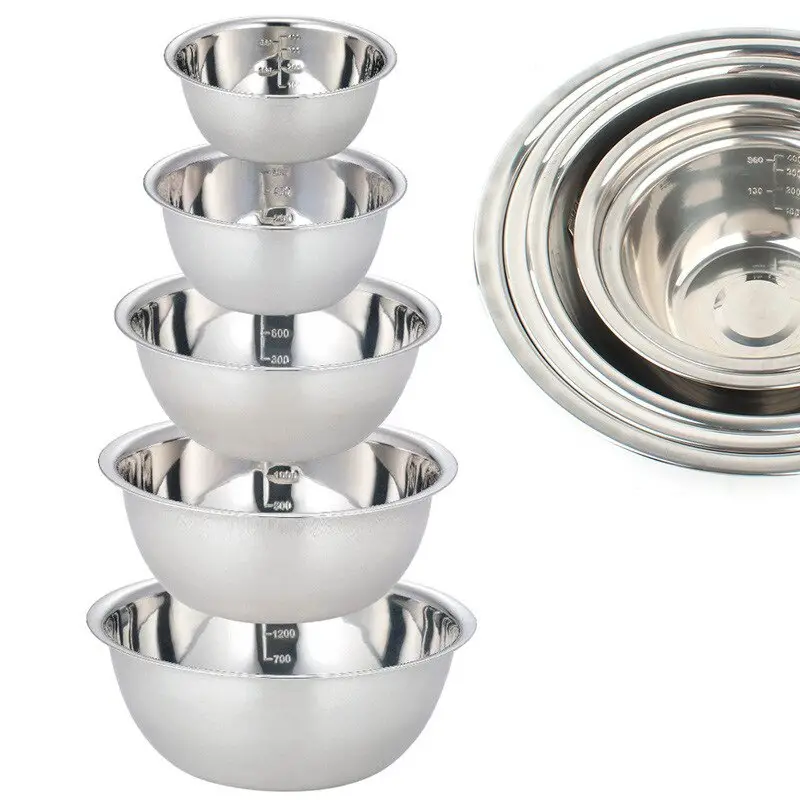 5pcs non slip stainless steel mixing bowls set perfect for kitchen cooking and baking nesting design for easy storage details 0