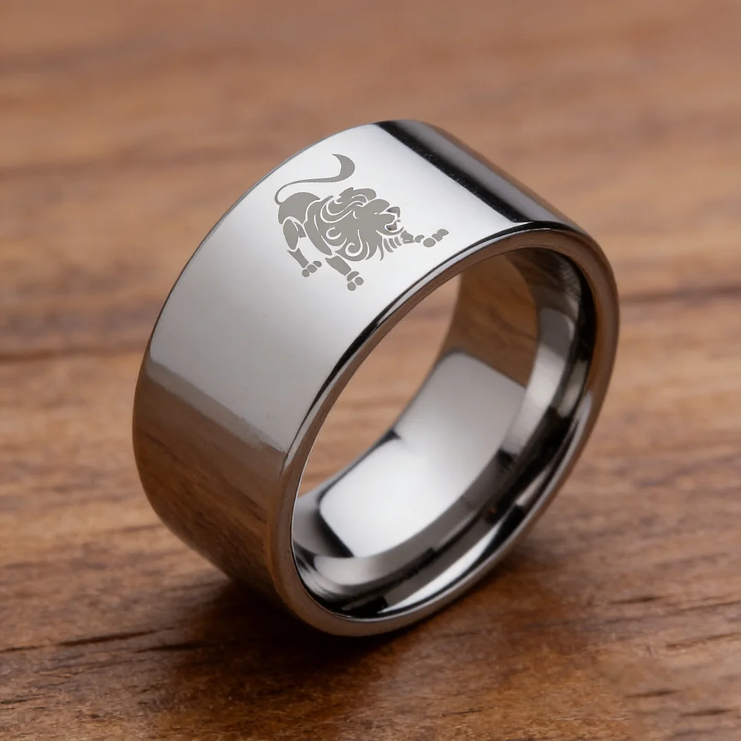 4MM 6MM 8MM 10MM Width Silver Flat Tungsten Carbide Rings Zodiac Leo Laser Couple Wedding Bands 