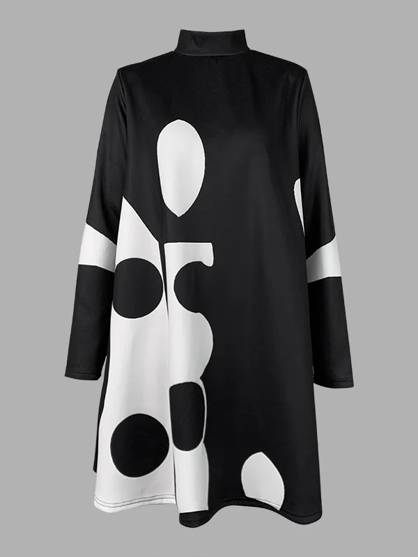 Polka Dot Mock Neck Asymmetrical Hem Dress main image 1