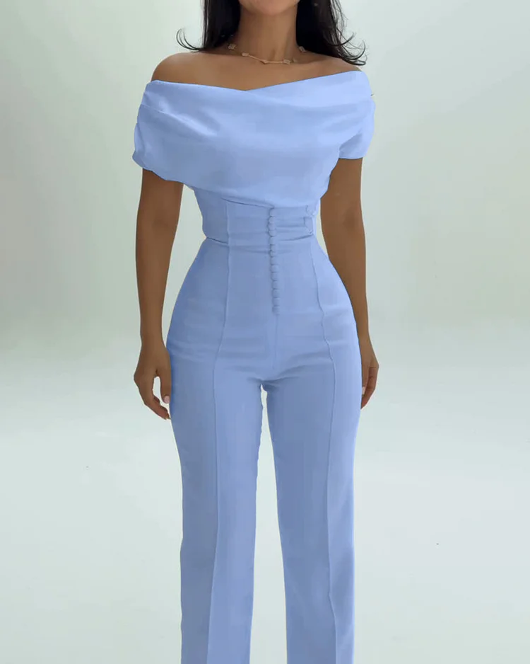 Off-shoulder Solid Color Jumpsuit