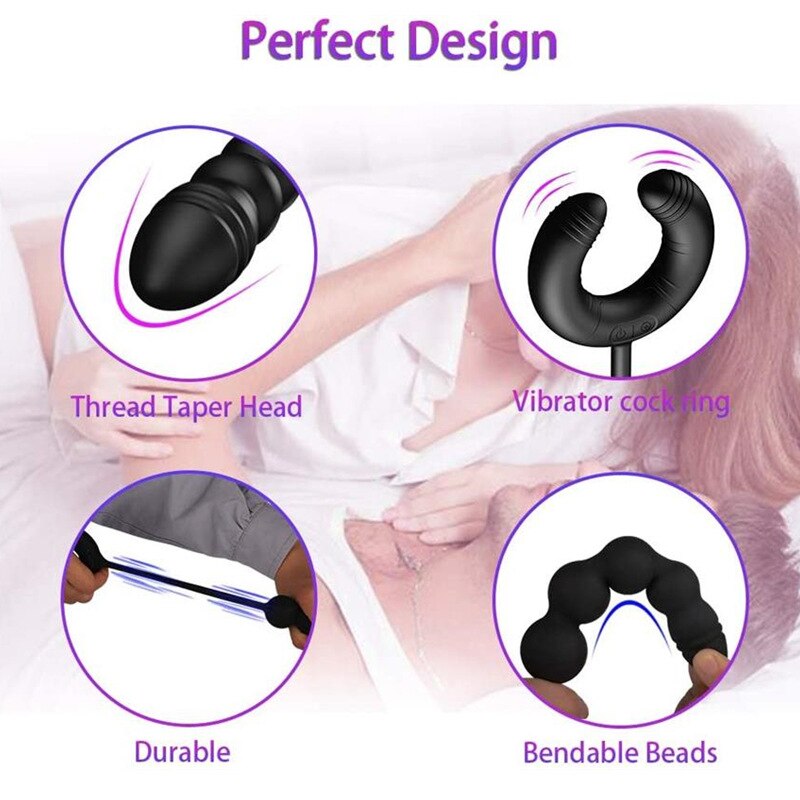 Advanced Prostate Massager with Vibrating Beads and Cock Ring for Couples