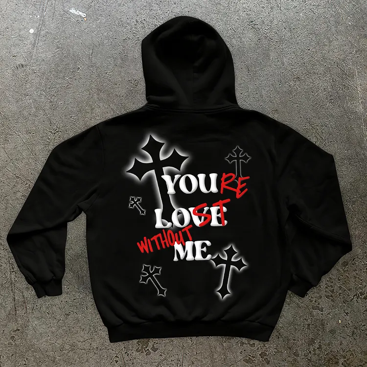 Faith Cross X &ldquo;You&rsquo;Re Lost Without Me&rdquo; Long Sleeve Fleece-Lined Hoodie