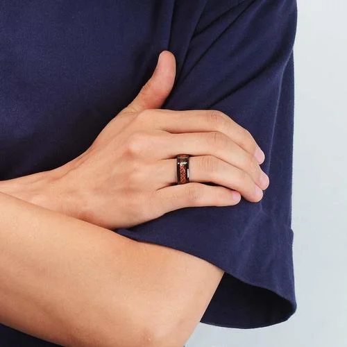 6MM 8MM Women's or Men's Tungsten Celtic Dragon Knot Black With Orange Resin Inlay Tungsten Carbide Wedding Bands