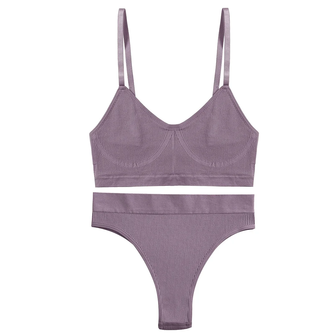 FINETOO Women Seamless Bra Set Push Up 1 Camis+1 Panty Lingerie Sports Underwear Active Sexy Thong Bra Fitness Bikini Crop Top