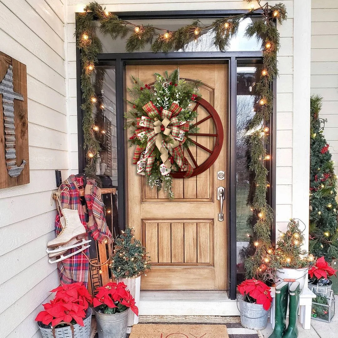 Winter wreath-Farmhouse wagon wheel