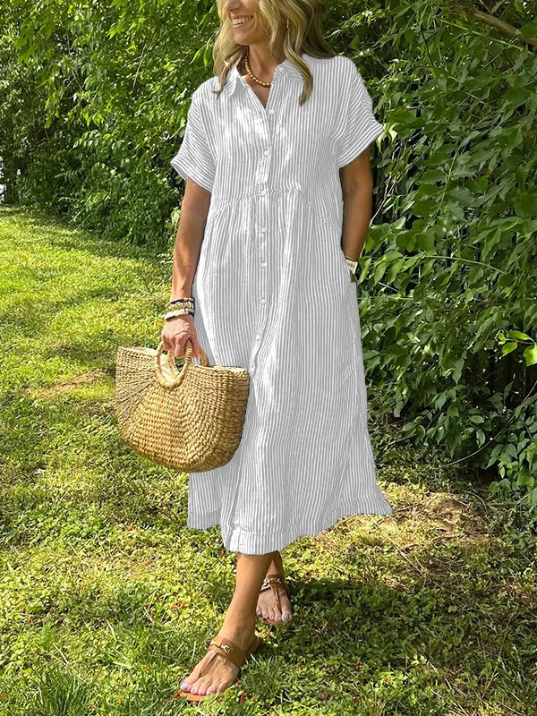 CLEARANCE🔥 Striped Lapel Button Down Shirt Dress