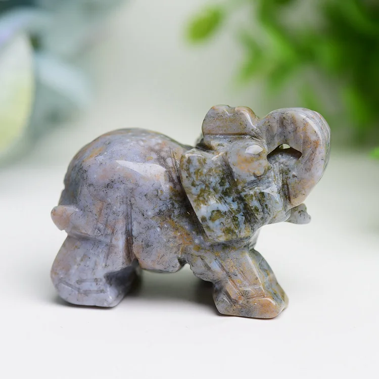 2.0"   Crystal Elephant Animal Crystal Carving   Ocean Jasper Pyrite Grow with Agate Serpentine Que Sera Sodalite Blood Stone Dream Amethyst Rose Quartz Rhodonite Dalmatian Howlite Golden Sandstone Opalite Labradorite Mo