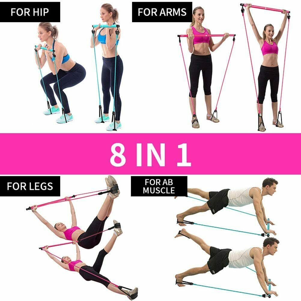 Home Pilates Bar Kit Set Resistance Band Adjustable Exercise Yoga Stick Gym - Walmart.com - Walmart.com