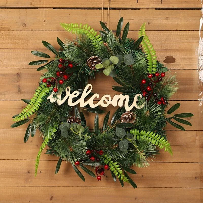 18 Inch Christmas Door Wreath With Sign LED Light For Wedding Party Wall Decor