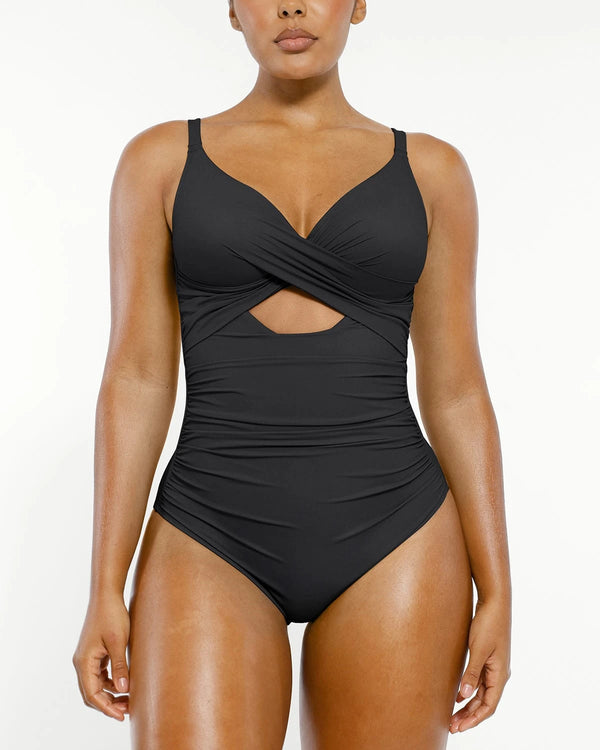Ribbed Cutout-Front Shaping Swimsuit