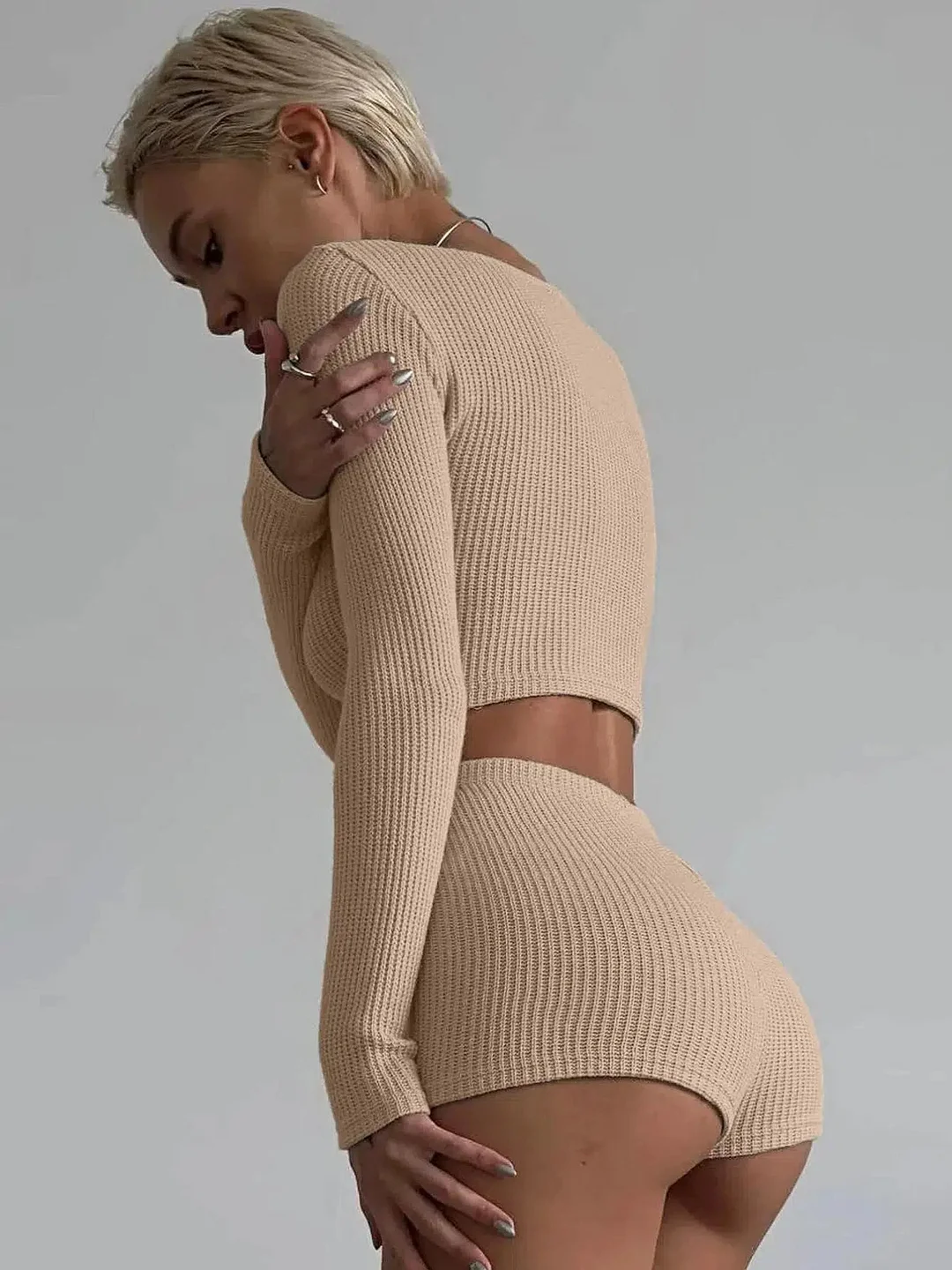 Brownm Crop Top & Shorts Two Piece Set