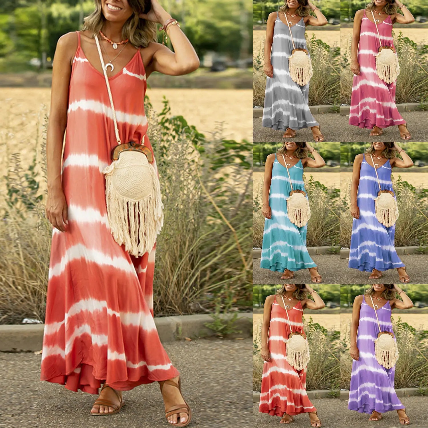 Women’s Printed Striped Plus Size Maxi Loose Dress