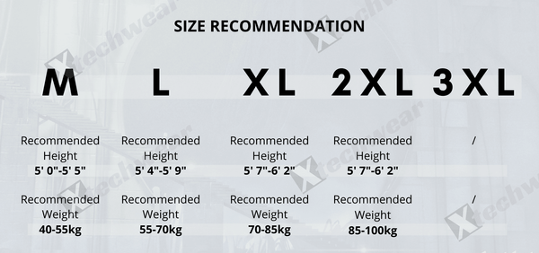 techwear size chart