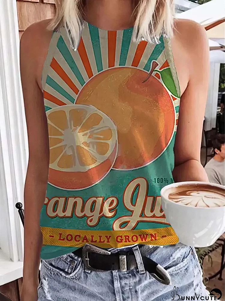 Printed Round Neck Slim Tank Top