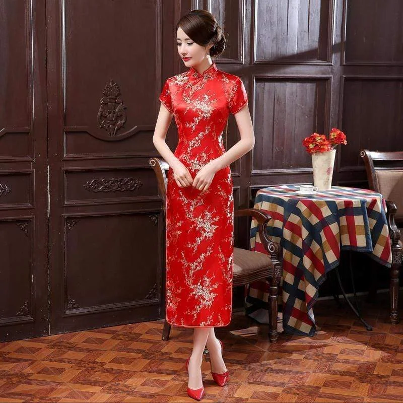Plus size  plum blossom, brocade fabric long Qipao