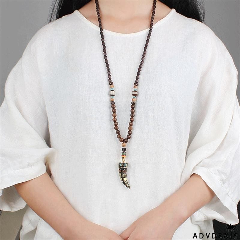 Fabulous Design Ethnic Horn Shaped Pendant Beaded Necklace