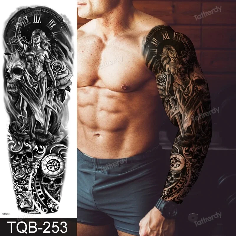 Sdrawing Temporary Tattoos men large full arm sleeve tattoo god wolf moon dragon lion king tiger forest tattoo designs big body