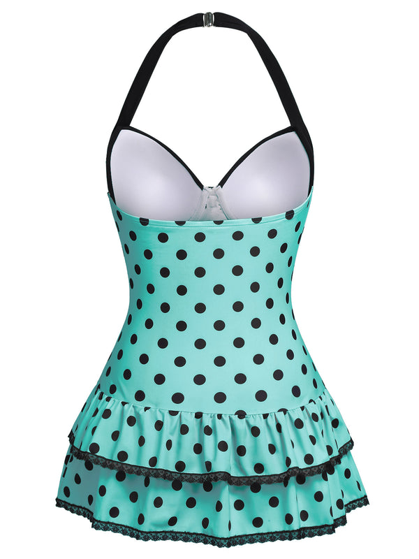 1940S HALTER POLKA DOTS BOW ONE-PIECE SWIMSUIT