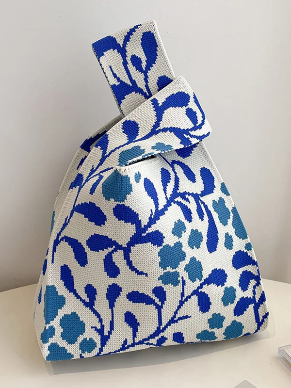 Woven Floral Contrast Color Handbag Bags