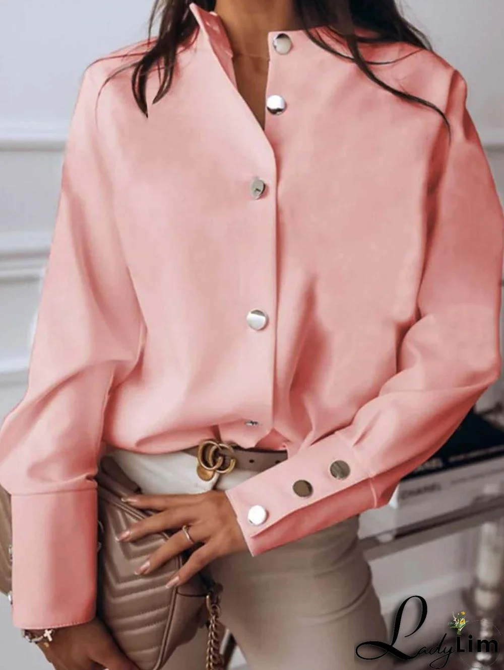 Shirt Collar Long Sleeve Vintage Shift Blouse