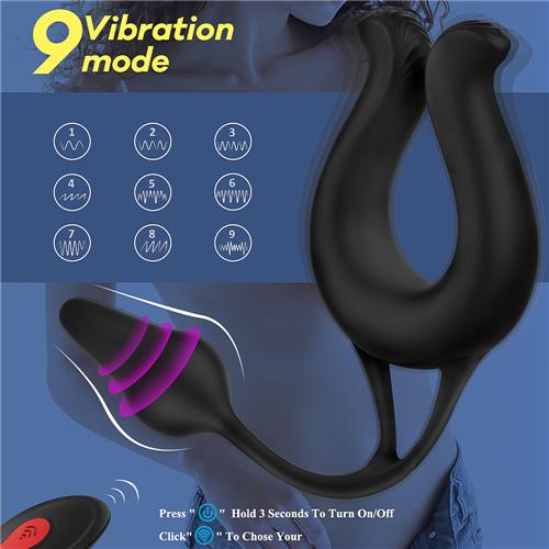 Wireless Multi-Function Remote Control Cock Ring with Anal Stimulator