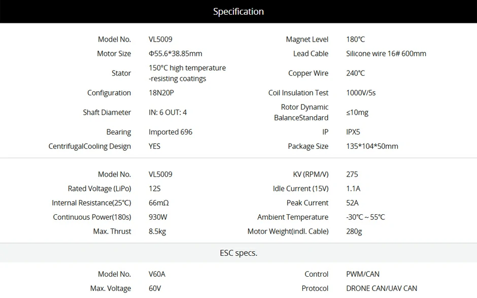 VL5009 VTOL Propulsion System Specification