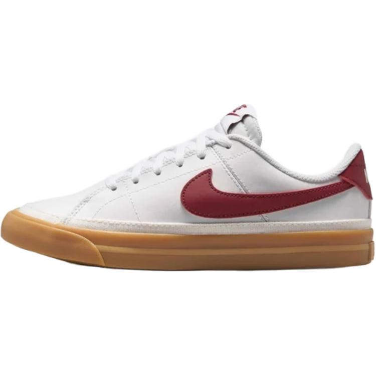 Nike Court Legacy Anti Slip Wear Resistant Low Top Kids' Skateboarding Shoes White/Rubber Yellow/Team Red