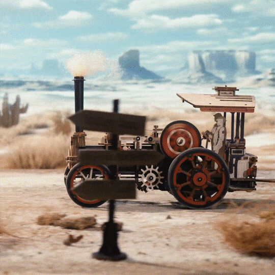 Steam Engine Tractor Mechanical 3D Wooden Puzzle Kit