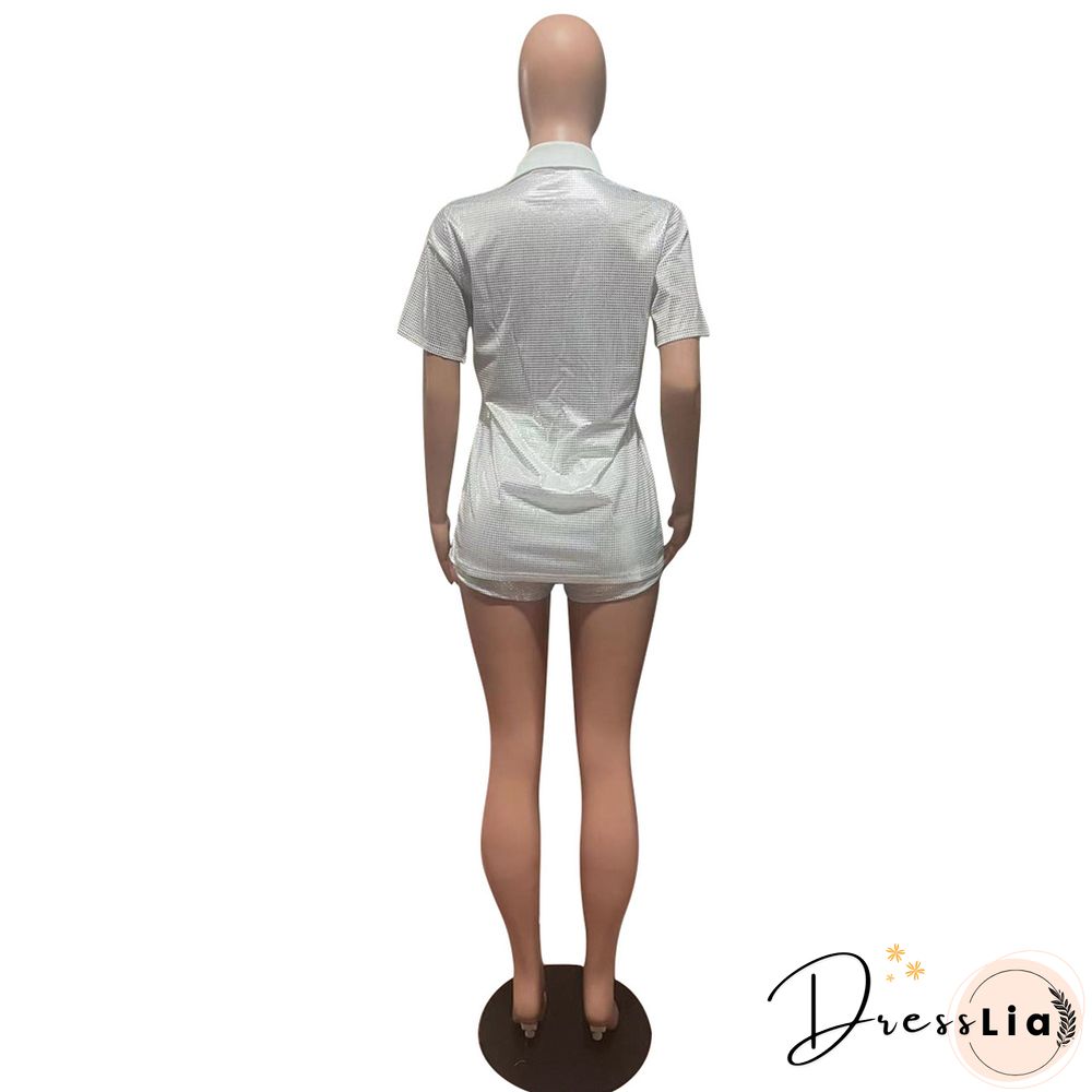 Short Sleeve Bronzing T-Shirt Casual Biker Shorts Outfit