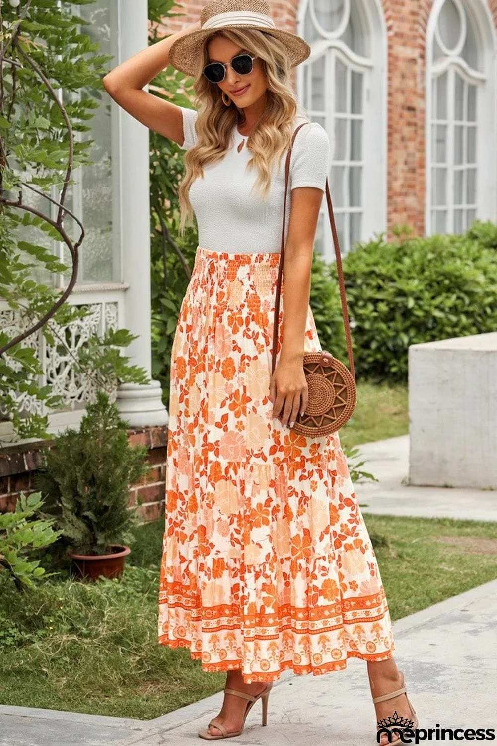 Floral Smocked Tiered Maxi Skirt