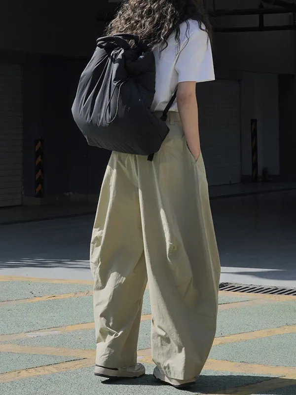 Pleated Pockets Solid Color Split-Joint Loose Wide Leg Trousers Pants